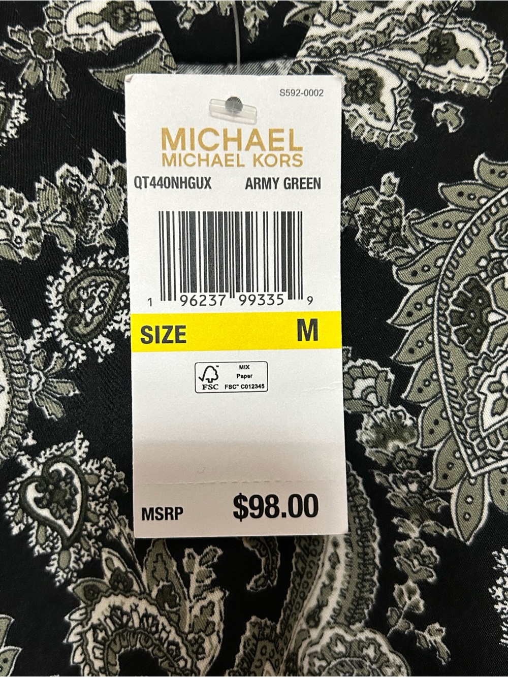 Michael Kors Black Paisley Tie-Sleeve Women's Top NWT Size M. - Picture 4 of 8